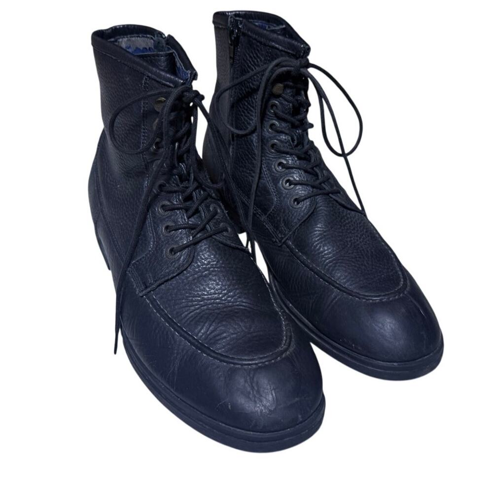 GRAY Saks Fifth Avenue Men's Black Leather Lace Up Combat Moto Boots Size 10.5